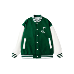 Veste universitaire pour homme en molleton de laine épaisse, style vintage preppy, avec patchwork de lettres et manches contrastantes, personnalisable en gros - Product Image 1