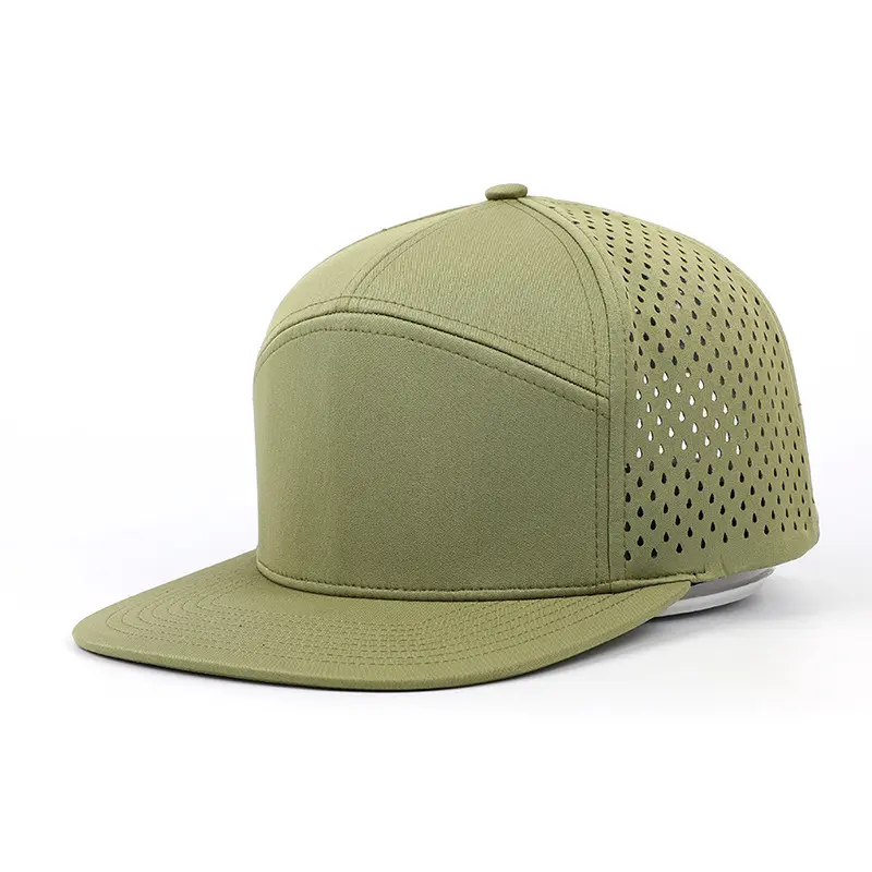 Custom Logo 5/6/7 Panel Flat Bill Hip Hop Luxury Snapback Caps Waterproof Laser Cut Hole Perforated Hat