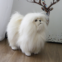 Modèle réplique en peluche de chien lion Pékinois réaliste et moelleux, surface en fourrure véritable, artisanat creux, accessoire animal réaliste, ornement, décoration intérieure