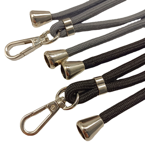 Adjustable Black Braided Nylon Round Rope <b>polyester</b> <b>Lanyard</b> Dual Rope Neck Strap with Metal Adjuster Buckles - Product Image 2