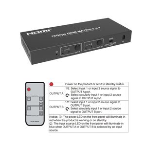 Pinwei 2X2 4K60Hz HDMI Matrix EDID สวิตช์พร้อม3.5เสียงและออปติคอล L/R สวิตช์สองในตัวสลับ HDR ที่มีการควบคุมระยะไกล - Product Image 2