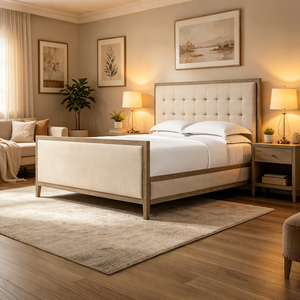 Lit en bois massif de haute qualité, style moderne français, avec panneau en bois capitonné et pied de lit, pour les acheteurs de l'hôtellerie et de l'hôtage. - Product Image 3