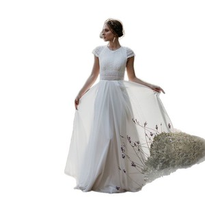Vestido <span class=keywords><strong>de</strong></span> <span class=keywords><strong>Novia</strong></span> Retro <span class=keywords><strong>de</strong></span> Manga Corta con Encaje, Primavera-Verano, Largo hasta el Suelo, <span class=keywords><strong>de</strong></span> Chifón, Simple <span class=keywords><strong>y</strong></span> Elegante - Product Image 4