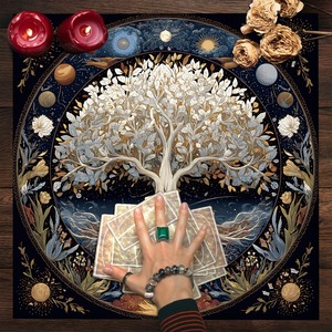 Baum des Lebens mit Bunten Blumen Altartuch Tarot-Tischdecke Sonne-Mond-Tarotkarten-Tischdecke Tarot-Matte Hexen-Heimdekoration - Product Image 6