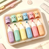 Mini stylos surligneurs en plastique en forme d'ours - 6 couleurs fluorescentes multicolores, stylos gel non effaçables, fournitures scolaires pour la marquage couleur