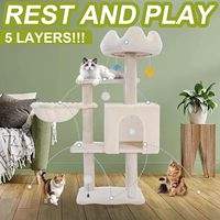 Arbre à chat en bois à 4 niveaux, écologique, classique, pour intérieur/extérieur, toutes saisons, avec hamac de 40 pouces et perchoir en forme de nuage (blanc)