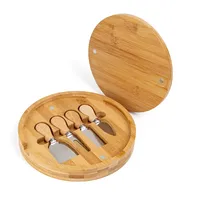 Ensemble de planches à charcuterie rondes en bambou écologiques avec couteau à fromage en acier inoxydable et épandeur à beurre pour une utilisation culinaire gastronomique