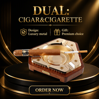 Cendrier à cigares triangulaire JIFENG JF-3038 de luxe avec gravure personnalisée du logo, en métal et bois massif, avec fentes pour cigares et cigarettes