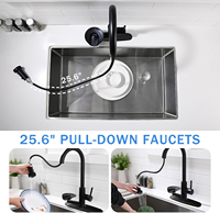 Keran Dapur Stainless Steel Hitam Matte OEM Grosir 3 Fungsi Semprotan Aliran, Sapu, Tarik Keluar, Harga Pabrik, Mixer Tap
