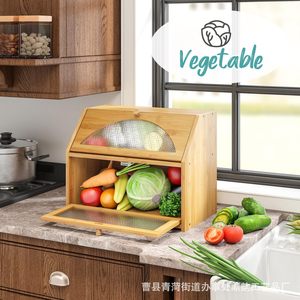 Boîte à pain en bambou Dingyun, conteneur de rangement en bois avec porte en verre pour la cuisine et la boulangerie - Product Image 5
