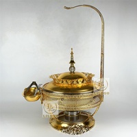 Plat à réchaud de luxe en acier inoxydable doré 4L 6L 8L |   Réchaud de buffet suspendu avec couvercle, gravures décoratives et porte-ustensiles