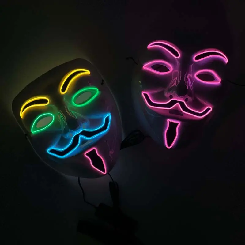 Máscara de neón de Halloween Máscara Led Máscaras de fiesta de disfraces Luz que brilla en la oscuridad Máscaras de terror Suministros de disfraces de cosplay
