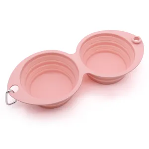 OEM ODM Manufacturer Portable Food Grade Silicone Collapsible 2 in 1 Double Pet Cat Dog Food Water Feeding Travel Bowls