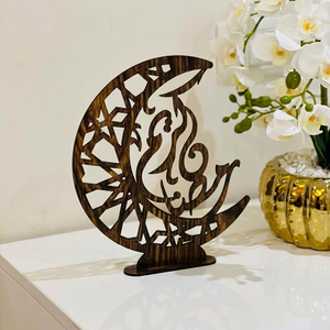 Decoración de Mesa Interior Elegante Hecha a Mano con Forma de Luna de Madera para Ramadán Mubarak, Personalización al por Mayor Disponible de White Royals - Product Image 1