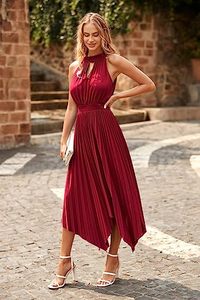 Popular Chiffon Pleated Skirt High Collar Sleeveless Clothing Loose Long <strong>Floaty</strong> Women Casual <strong>Dress</strong> <strong>Summer</strong> Sexy Chic Casual <strong>Dress</strong> - Product Image 3