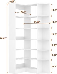 Étagère d'angle en bois moderne et peu encombrante, bibliothèque en L à 8 niveaux avec rebords surélevés, meuble de rangement autoportant pour salon, maison, bureau - Product Image 6