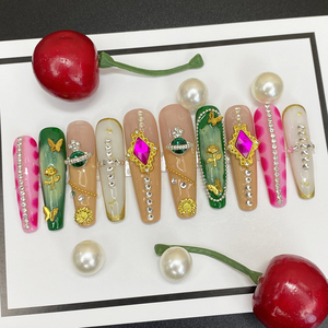 Lot de 10 <span class=keywords><strong>faux</strong></span>-<span class=keywords><strong>ongles</strong></span> artificiels Y2K bling-bling, peinture à la main, <span class=keywords><strong>acrylique</strong></span> épais et durable, au design unique, vente en gros - Product Image 2