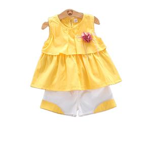 Ensemble d'été élégant pour filles, en coton biologique, sans manches, couleur unie, pour bébés - Product Image 1