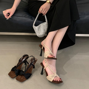Nuevas Sandalias de Tacón Alto con Punta Cuadrada y Abierta, Estilo Francés, para Mujer, Elegantes, para Vestir, para Bodas, Calzado Femenino - Product Image 3