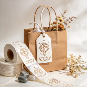 Bless This Home Cross Tag Roll <strong>Stickers</strong>, Religious Blessing Label <strong>Stickers</strong> for Home Decor, Gift Box, Wooden Sign - Product Image 1