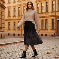 Jupe trapèze mi-longue en mélange de laine pour femme, taille haute, tricotée, motif floral, écologique, idéale pour le bureau et les trajets quotidiens en automne, personnalisable en usine.