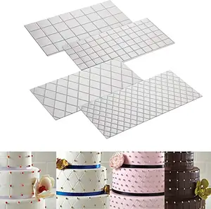 4PCS Transparent Fondant Tools Set Impression Mat Mold Embosser Grid Texture Embossing Mat For Cake Accessories Decorating