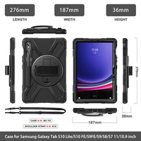 Étui de tablette robuste antichoc en silicone pour Samsung Galaxy Tab S10 Lite/ S10 FE /S9 avec sangle de transport intégrée et support rotatif à 360 degrés