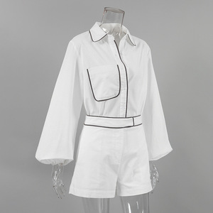 Designer New Fashion <strong>White</strong> <strong>2</strong> <strong>Piece</strong> <strong>Sets</strong> for Women Two <strong>Piece</strong> 100% Cotton Shorts and Shirt <strong>Set</strong> - Product Image 4