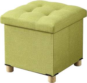 Taburete de lino gris oscuro 2024, reposapiés otomano de almacenamiento plegable y cubo de asiento con pies y <span class=keywords><strong>tapa</strong></span> de madera, 15*15*14,7 pulgadas - Product Image 5