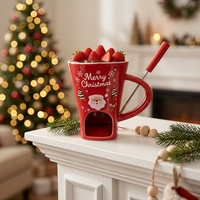 En stock, tasse en céramique de Noël avec chauffe-bougie, tasse à fondue au chocolat, style couple, cadeau de Noël