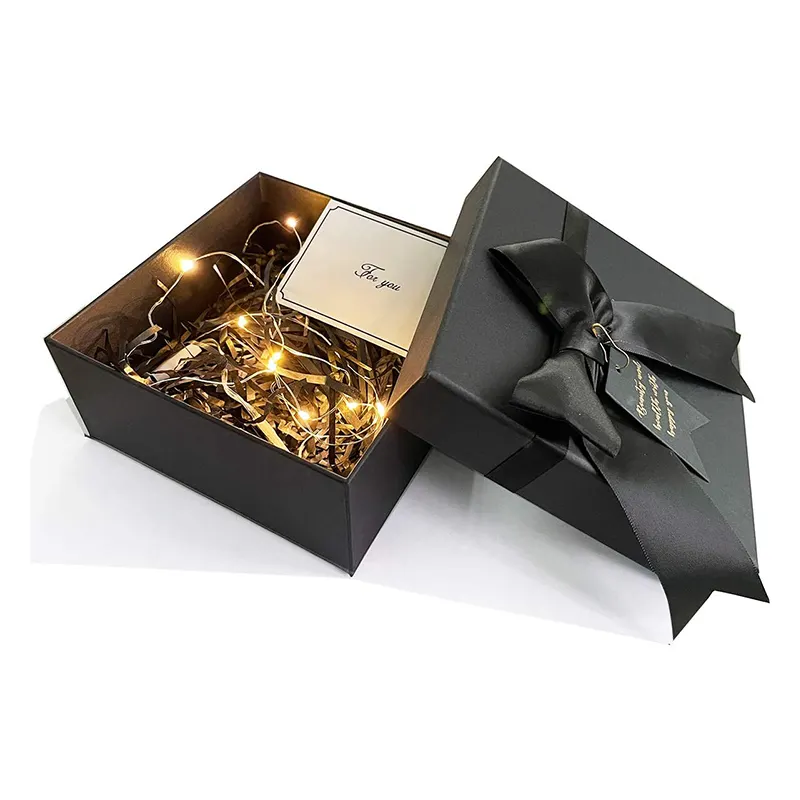 Özelleştirilmiş en çok satan zarif yay ambalaj ile sevgililer hediye logo özel gölge kutusu çerçeveleri siyah kağıt posta gönderim kutusu