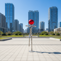 Sculpture humaine abstraite moderne en acier inoxydable poli miroir OEM/ODM, boule rouge, grande décoration artistique métallique d'extérieur personnalisée