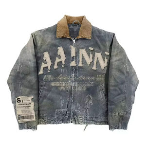 Uomini su misura abiti Vintage Jean cappotti inverno ricamato Patchwork giacca Zip Oversize lavoro <span class=keywords><strong>Denim</strong></span> Y2K giacca per gli uomini - Product Image 2