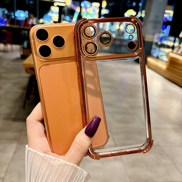 Luxury Electroplated TPU Shockproof Anti-Fingerprint Air Cushion Custom Mobile Phone Cases for 17/16/14/15 Pro Max Lens