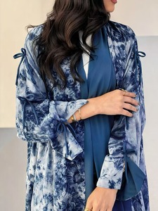 Abaya ouverte modeste 2026 pour femme, robe musulmane en mousseline imprimée, ensemble de vêtements islamiques en polyester, <span class=keywords><strong>printemps</strong></span>, automne, Eid, été, décontracté - Product Image 4