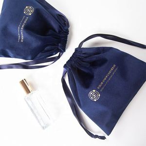 Custom Logo Printing Soft Blue Plush Velvet <b>Pouch</b> <b>Drawstring</b> Handbags Perfume Cosmetic Velvet Bags - Product Image 5