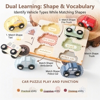 Puzzle in Legno Montessori per Bambini, Gioco Educativo 3D per l'Apprendimento delle Forme di Auto
