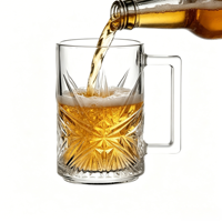 Mug en verre à facettes Starburst de 330 ml au design moderne. Poignée structurée à texture pointue audacieuse. Sûr pour les aliments. Pour la bière/les boissons chaudes, bar, maison