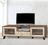 Mueble de TV Moderno y Contemporáneo con Puertas y Cajones, de Roble y Vidrio, para Sala de Estar, Apartamento u Hotel, Modelo TV6050 Shelf Essence