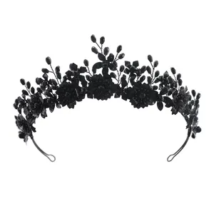 Handmade Black Rhinestone Metal Flower Wedding Headband Crown Accessories Bride Crowns And Tiaras