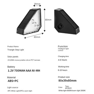 Moderno jardín al aire libre LED luces solares automático <span class=keywords><strong>oscuro</strong></span> camino patio escaleras decorativas paso lámparas pequeños tamaños IP65 impermeable - Product Image 2