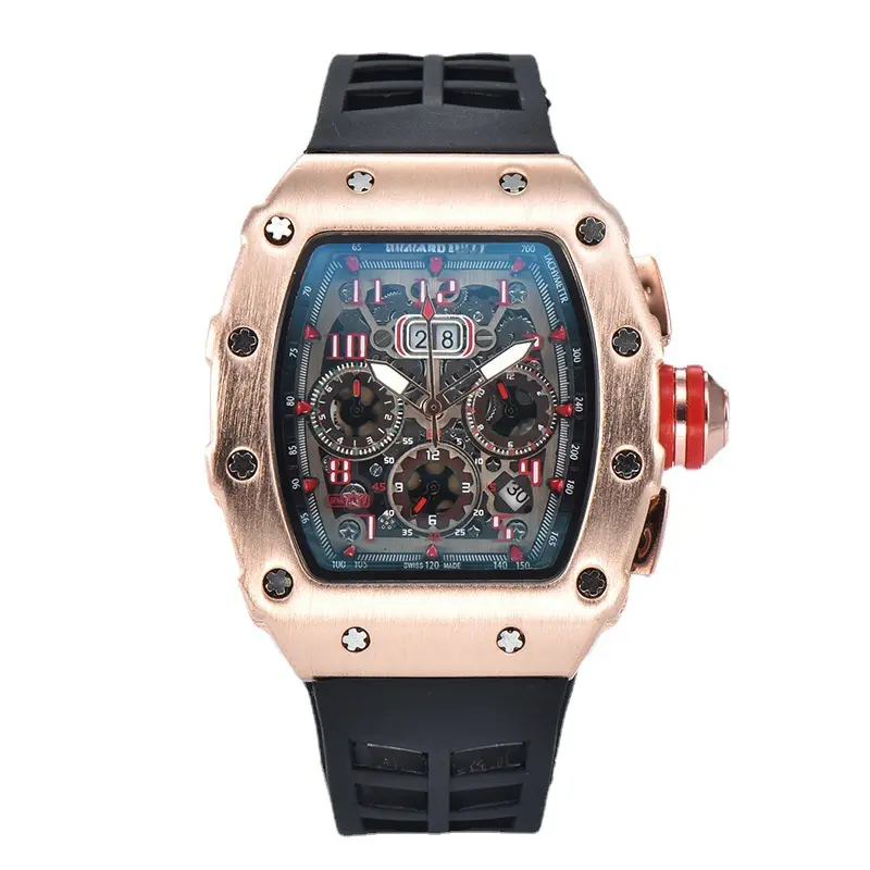 Designer Alloy Quartz Wristwatch Top Brand New Watch Men High Quality Silicone Chronograph Sport Waterproof Male