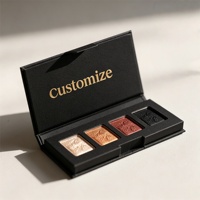 Palette de fards à paupières noire de luxe avec logo personnalisé, estampage à chaud doré, boîte en carton rigide magnétique, 4 couleurs, maquillage, matériaux recyclés