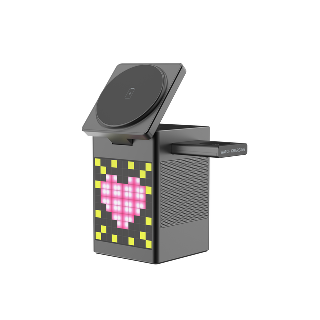 NEWQI RGB Pixel Animation Loudspeaker Wireless Charger QI Standard Alarm Clock Magnetic Pixel Customization