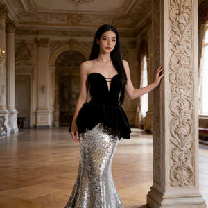 <span class=keywords><strong>Robe</strong></span> noire moderne en maille naturelle sans bretelles et duveteuse pour femmes enceintes, vente en gros de vêtements féminins de qualité - Product Image 5