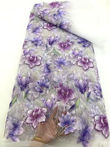 NI.AI Hermosas flores bordadas Perlas Malla Encaje Encantador vestido Tela Lentejuelas y cuentas Encaje para boda - Product Image 6