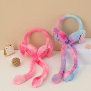 Плюшевые наушники-повязки на голову в виде ушек кролика с эффектом тай-дай, зимние, разноцветные, для женщин и девочек, на заказ от производителя - Product Image 6