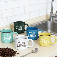 Ensemble de tasses à café de camping en céramique à l'aspect émail rétro vintage avec logo personnalisé, vaisselle en grès mouchetée classique pour le feu de camp