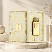 Caja Rígida de Lujo Personalizada con Tapa Abatible, Impresión en Dorado, con Inserto para Perfumes y Fragancias de Marcas