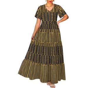 Factory Outlet Puakenikeni Design tribale profondo scollo a V Casual elegante da donna abito lungo da sera Sexy - Product Image 4